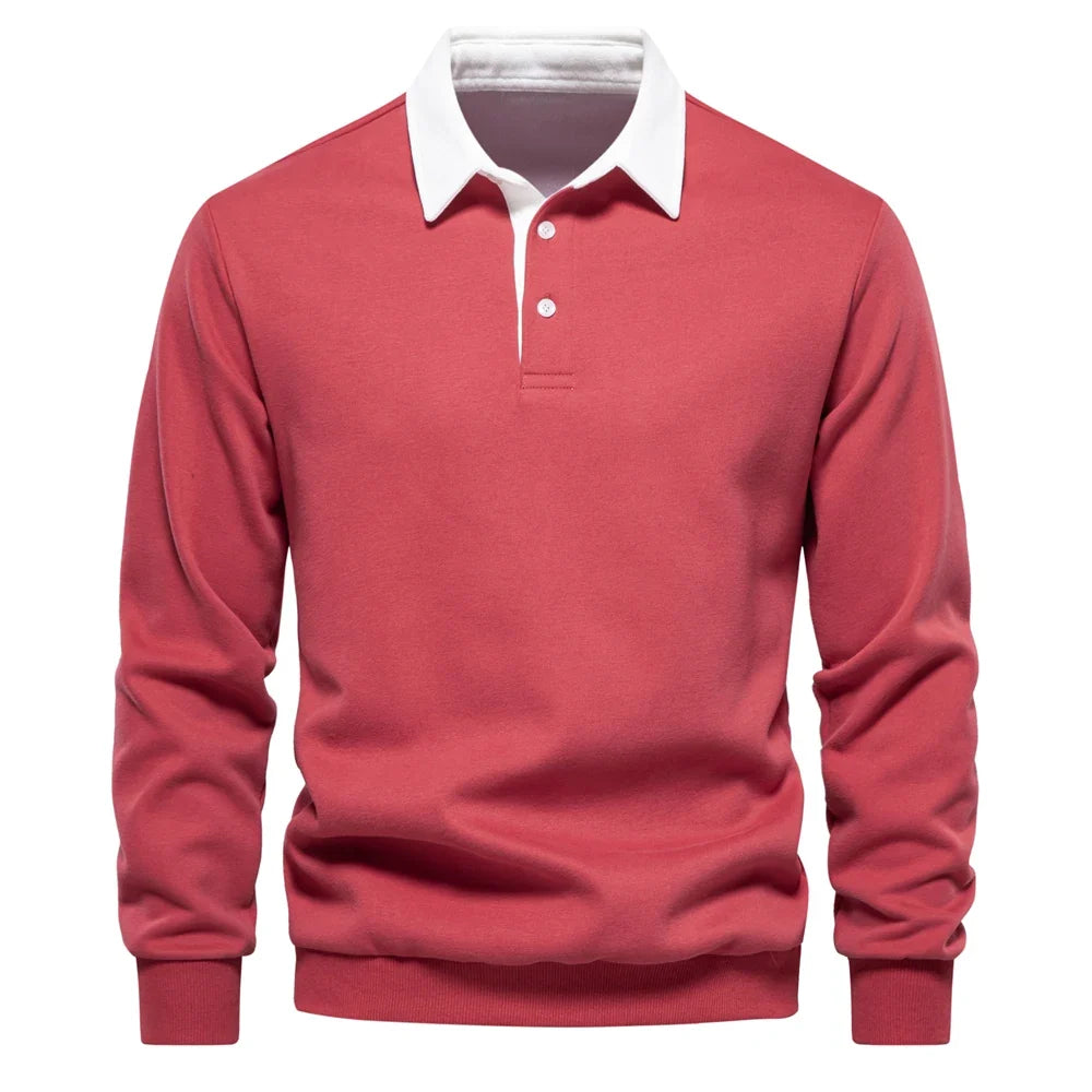 סווטשירט פולו צווארון מנוגד בצבע אדום